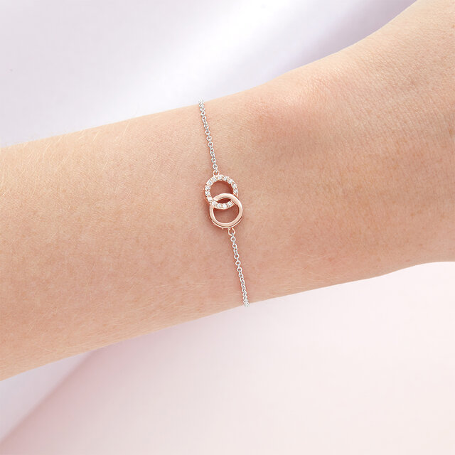 Bejewelled Interlink Chain Bracelet Rose Gold & Silver