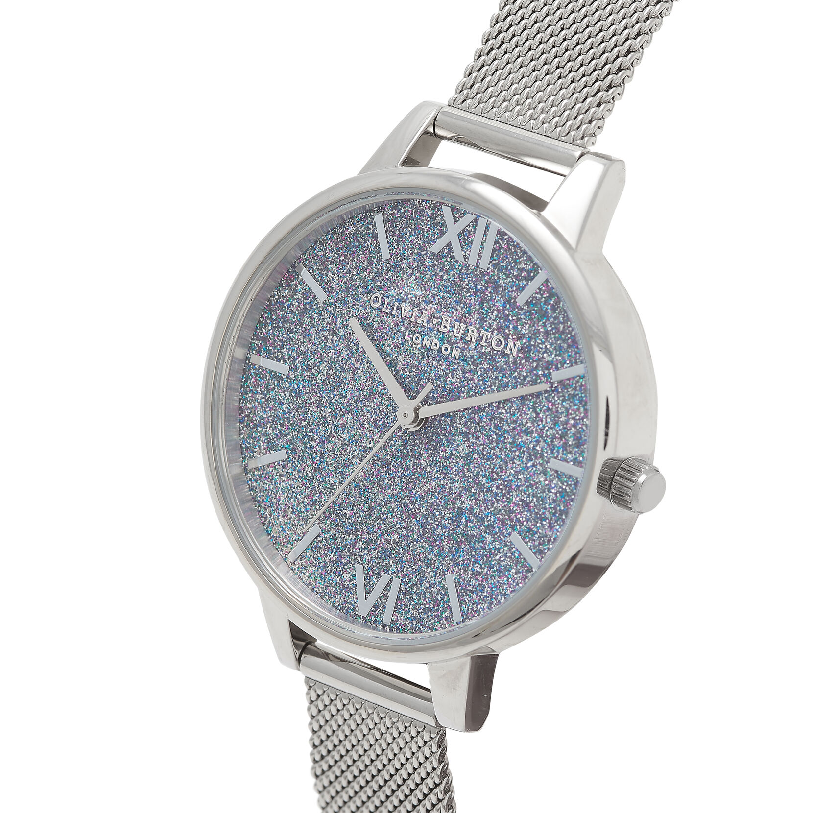 Montre à cadran intermédiaire pailleté argent et bracelet milanais argent