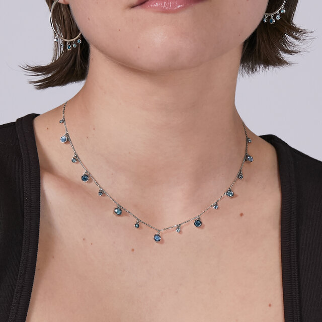 Mini Droplet Blue Crystal Silver Tone Necklace