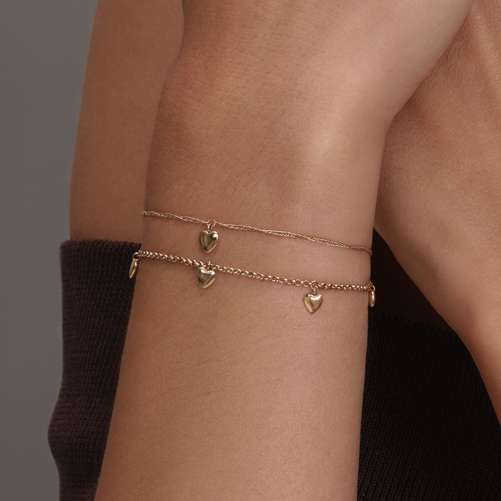 Mini Heart Rose Gold Plated Double Chain Bracelet