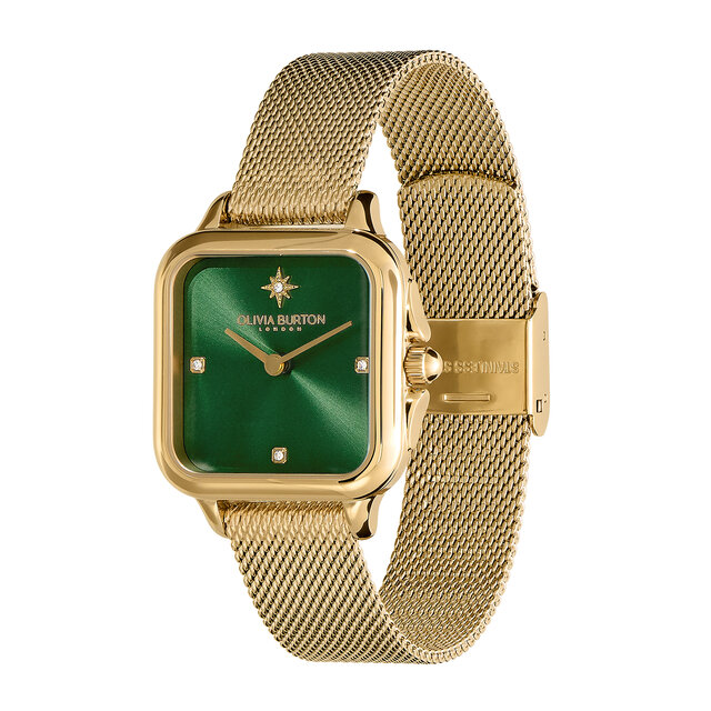 Montre Grosvenor bracelet milanais Vert et Or 28 mm