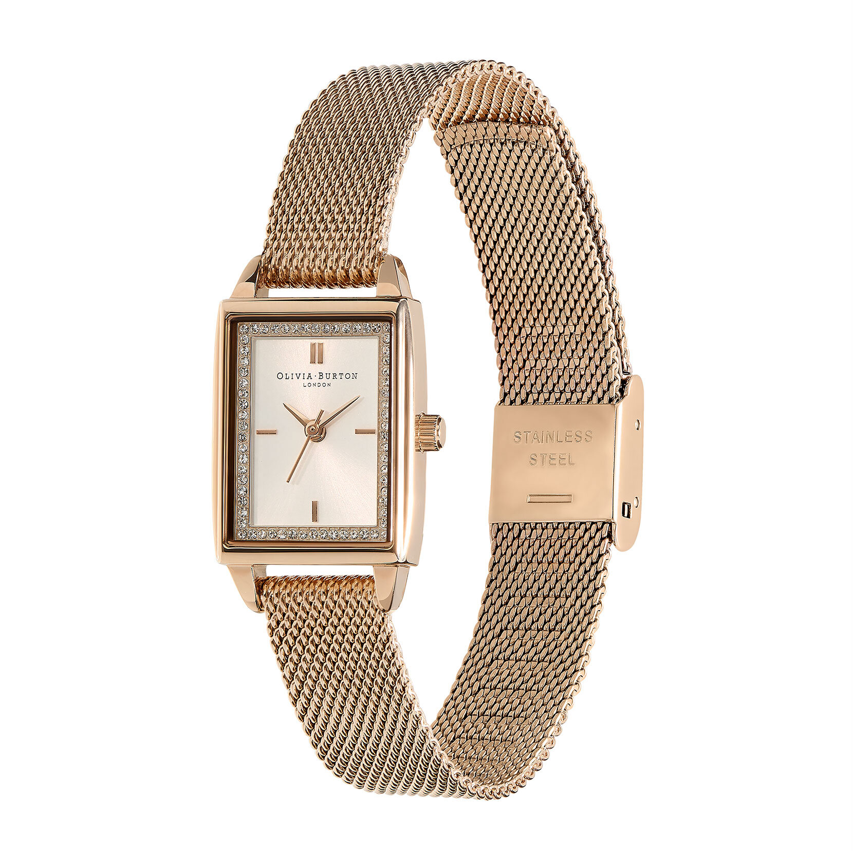 Montre Townhouse rectangulaire blanc à bracelet milanais or blanc 21 mm
