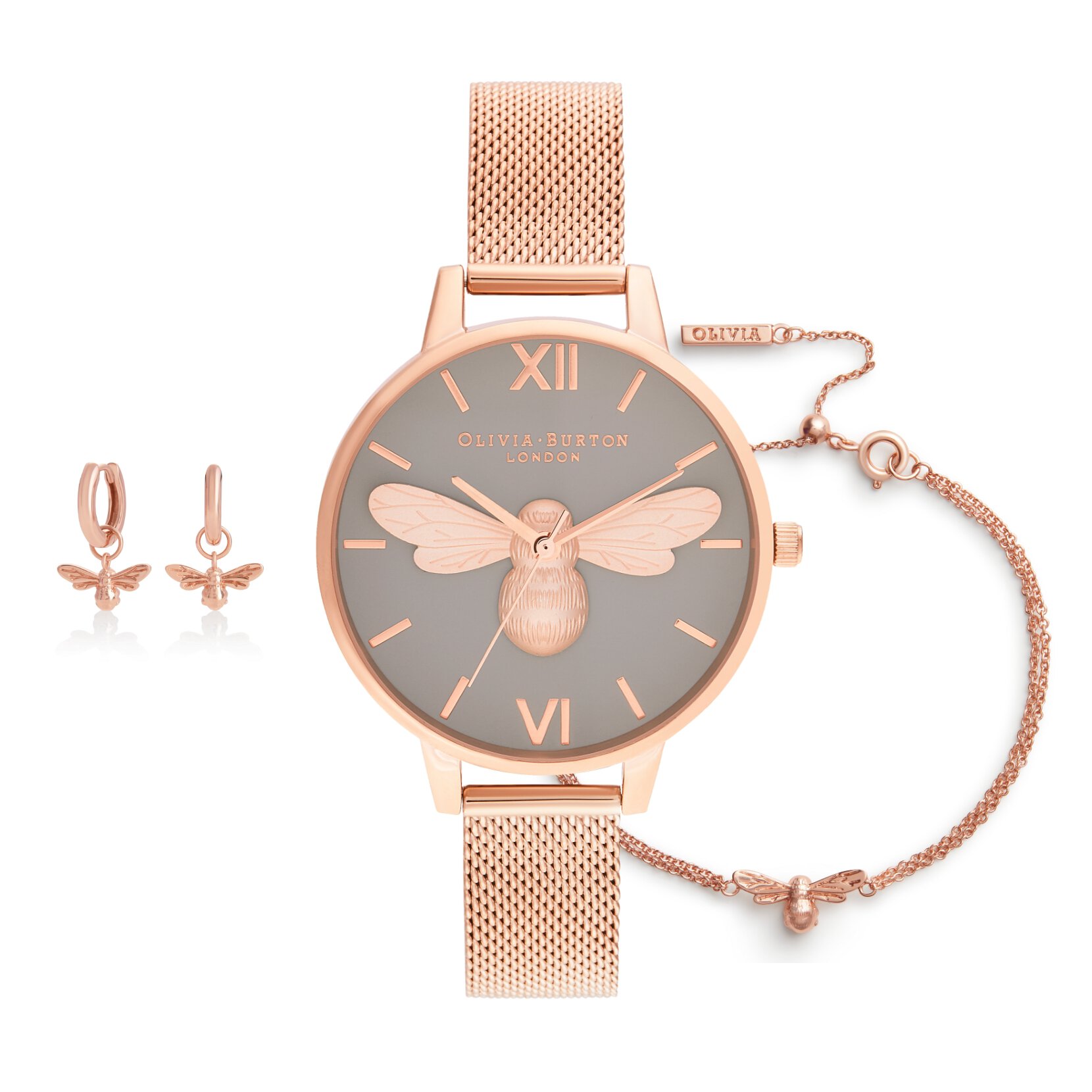Lucky Bee Rose Gold Watch, Bracelet & Huggie Bundle