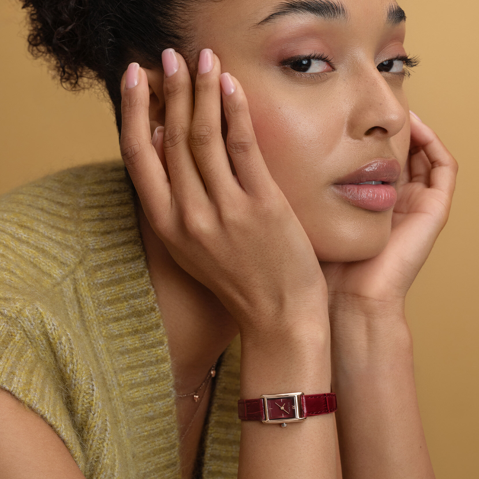 16mm Mini Grove Rose Gold & Cherry Croc Leather Strap Watch