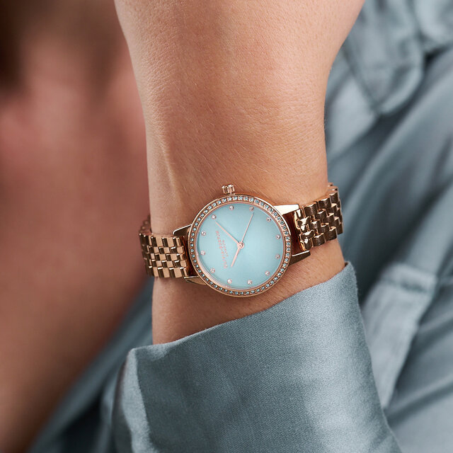 Montre Classic Sparkle Bezel à cadran Midi et bracelet menthe et or rose 