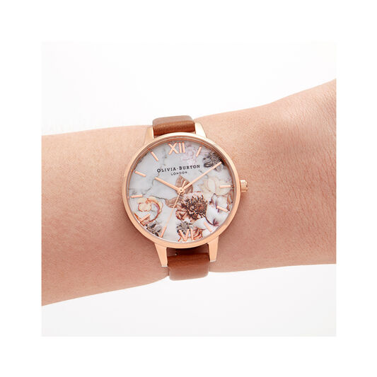 Marble Floral Tan & Rose Gold Watch