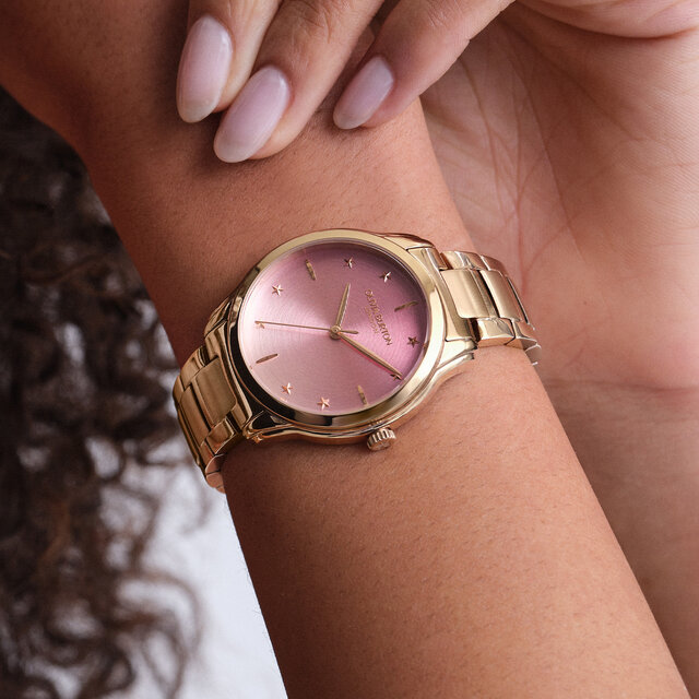Montre-bracelet rose d&eacute;grad&eacute; et or rose 36 mm