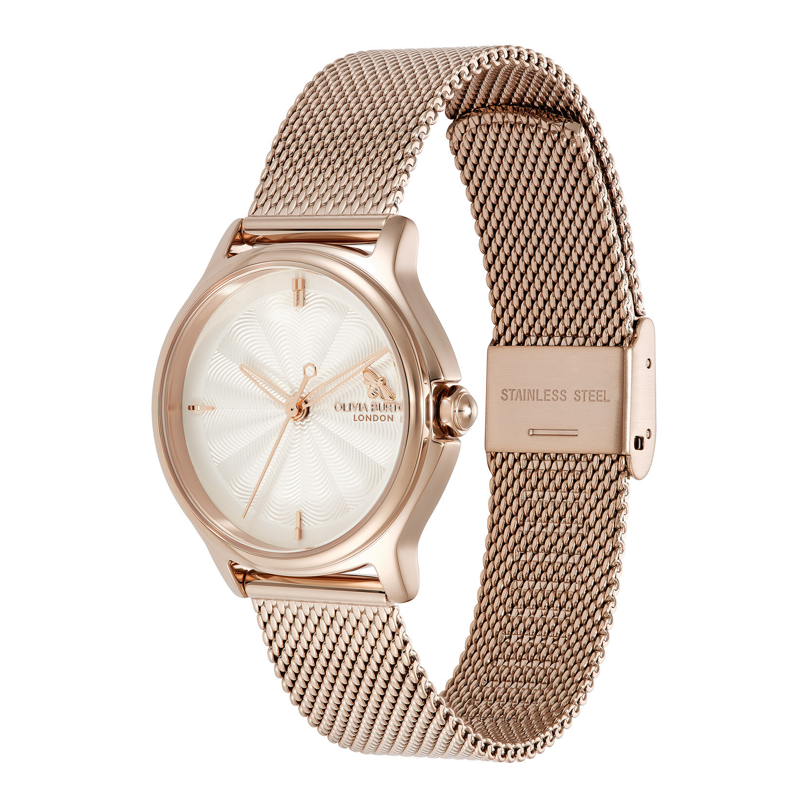 30mm Classic Bee White & Rose Gold Mesh Watch