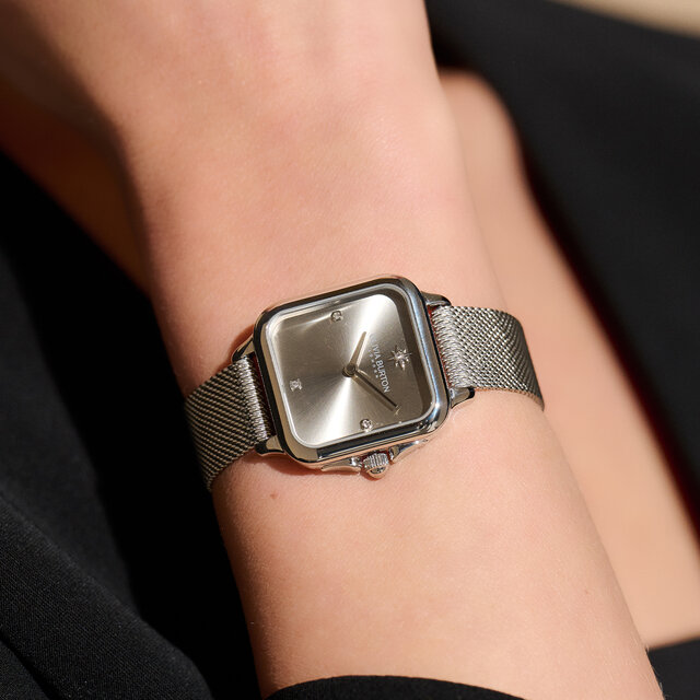 28mm Grosvenor Light Grey & Silver Mesh Watch 