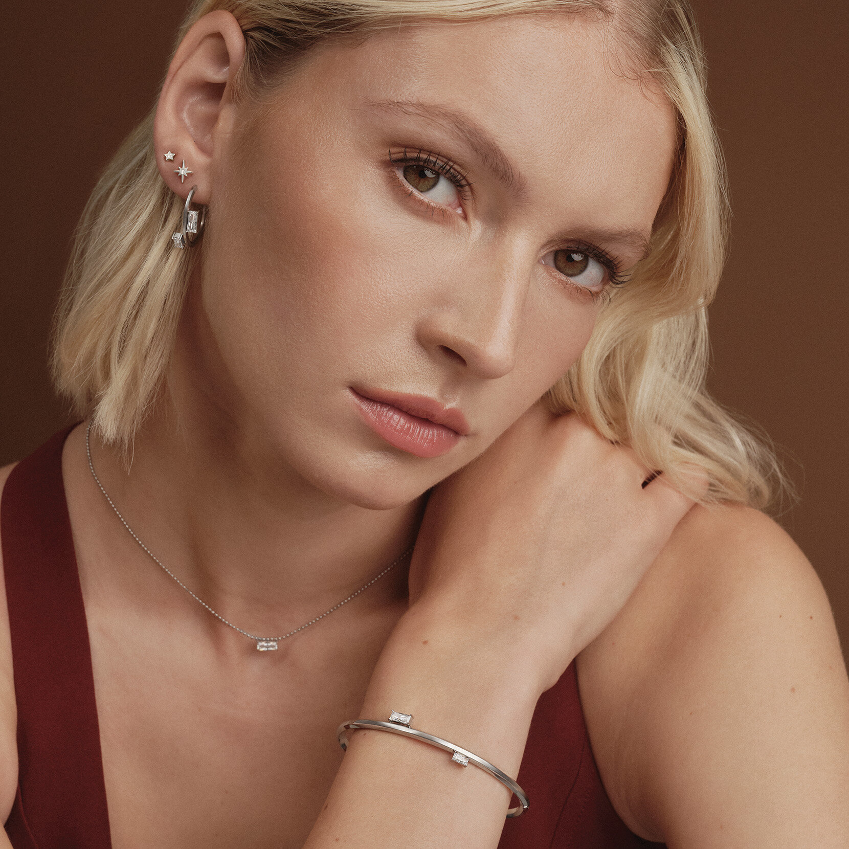 Baguette Crystal Silver Tone Necklace