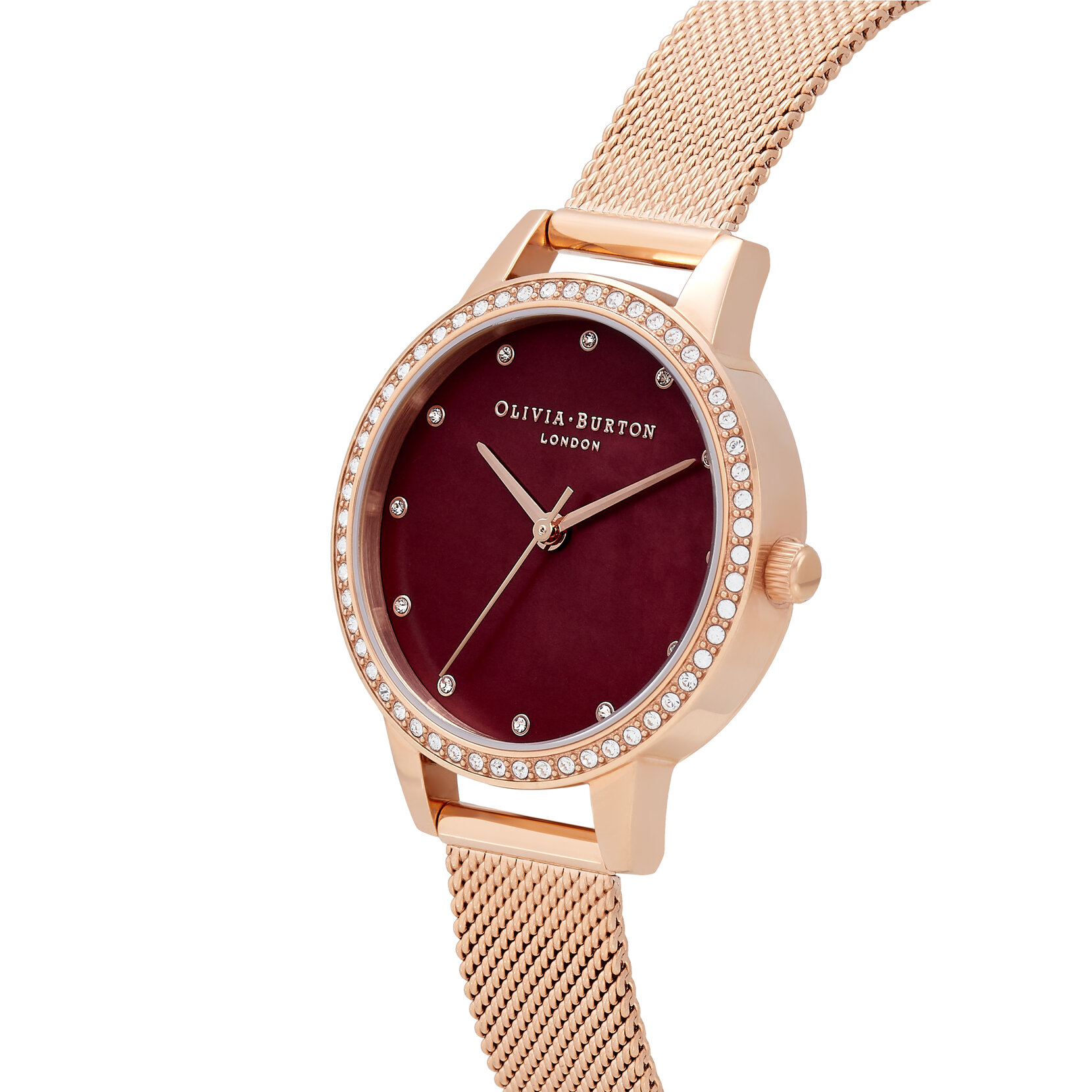 30mm Burgundy & Rose Gold Mesh Watch