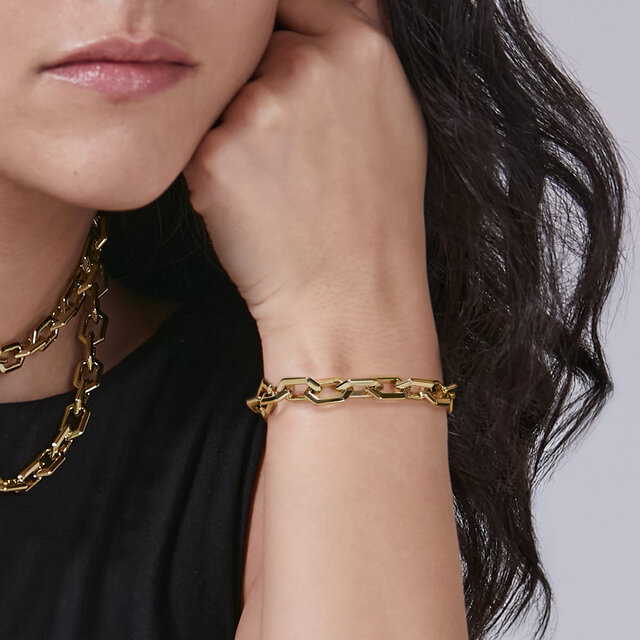 Bracelet Maillon G&eacute;om&eacute;trique Nid d'abeille Plaqu&eacute; Or