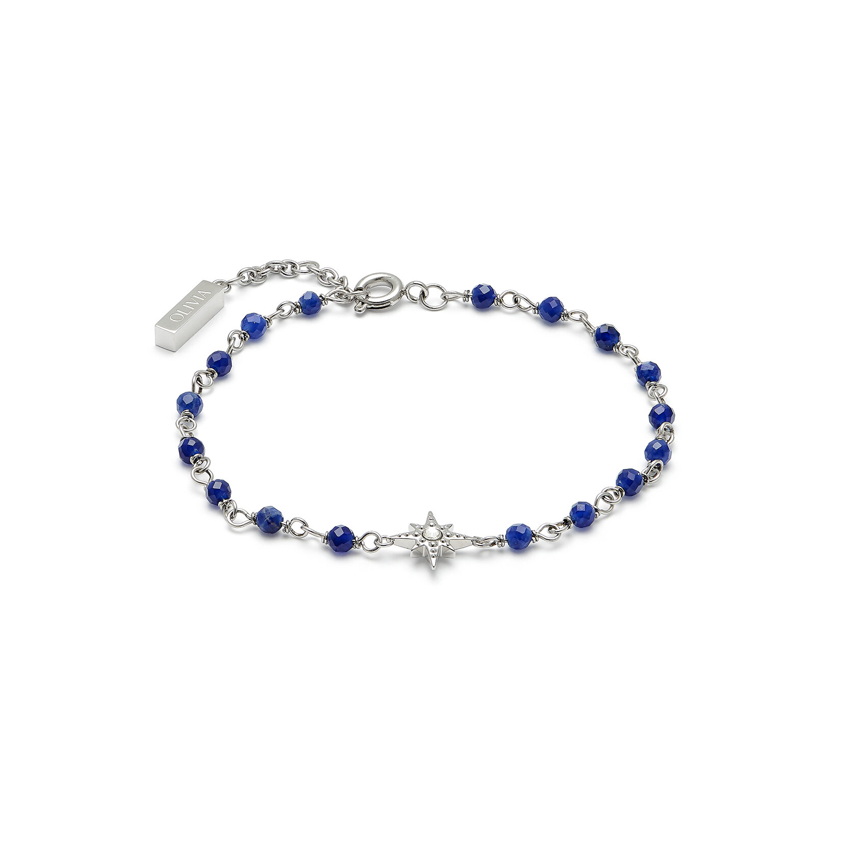 Bracelet Perlé Bleu & Argent avec Charm Étoile Polaire