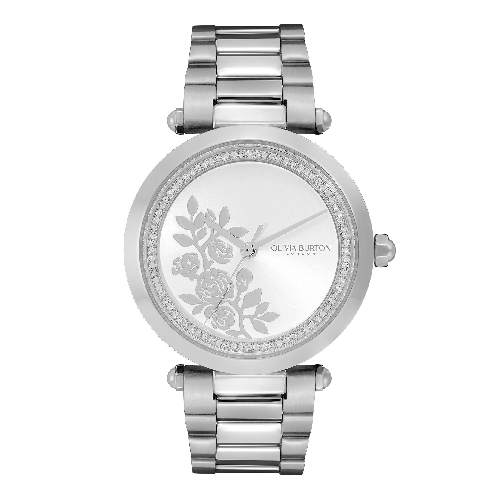 34mm Floral T-Bar White & Silver Bracelet Watch