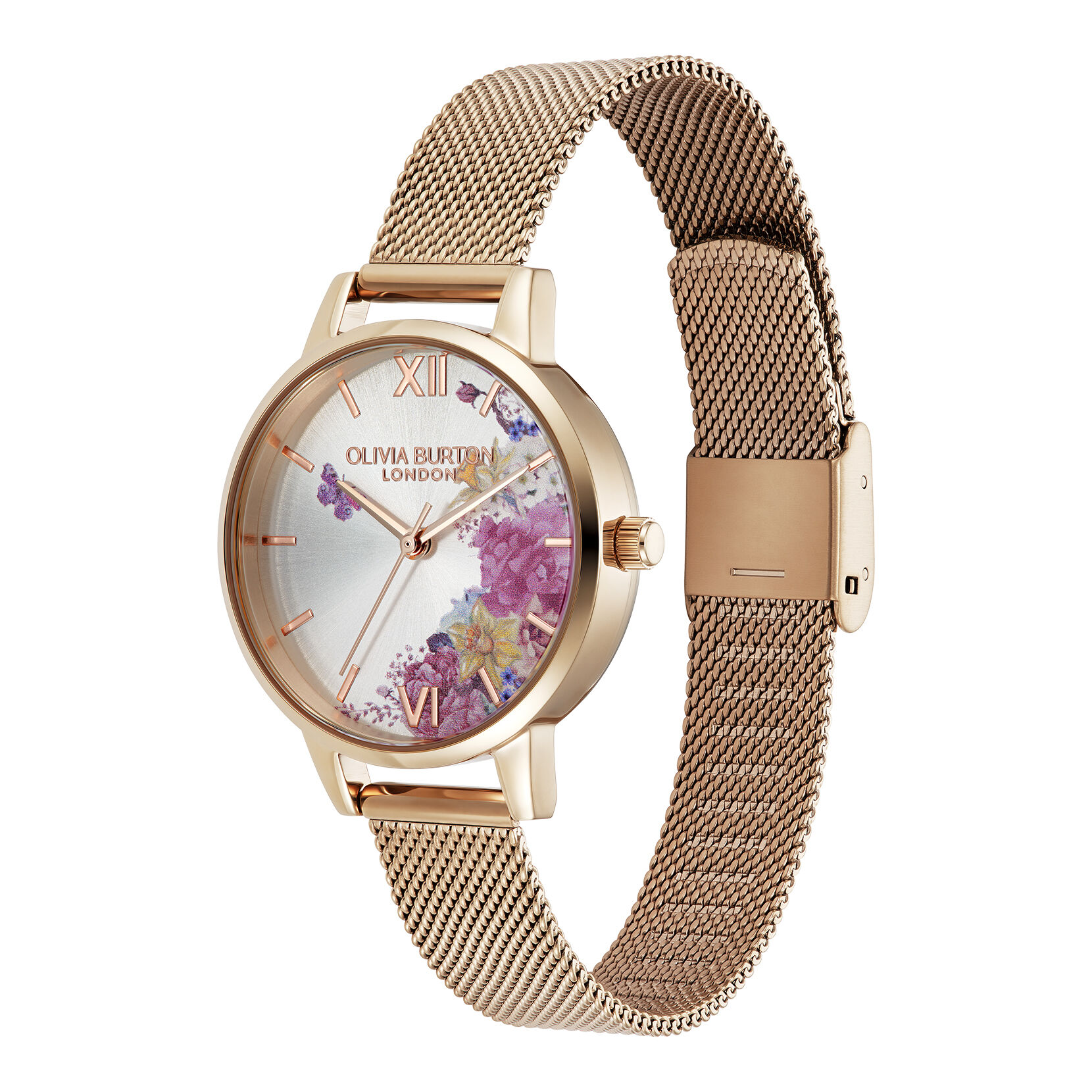 Signature 30mm Illustrated Florals Rose Gold Mesh Watch Olivia Burton London
