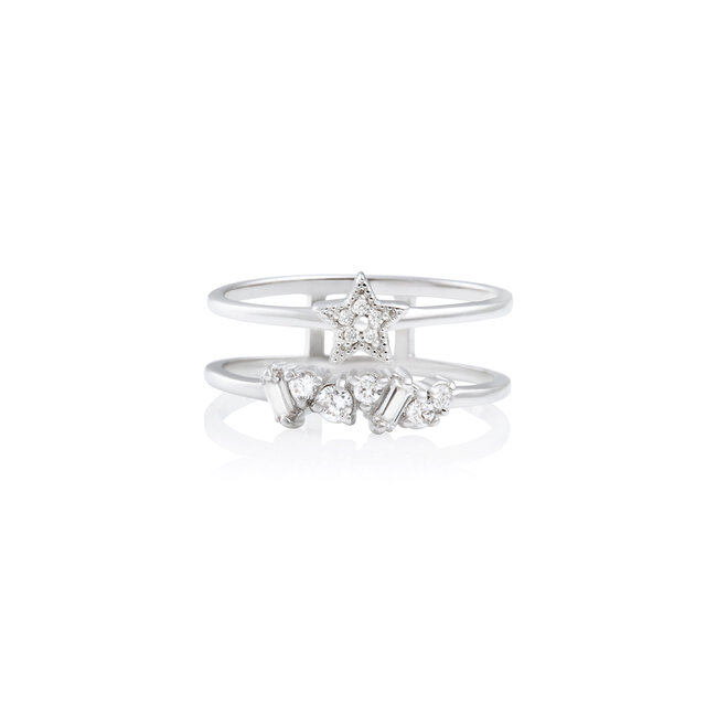 Silver Celestial Double Band Ring L