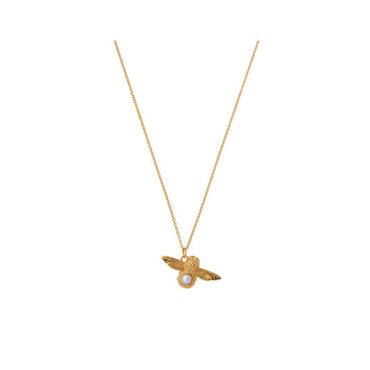 Pearl Bee Pendant Gold Necklace