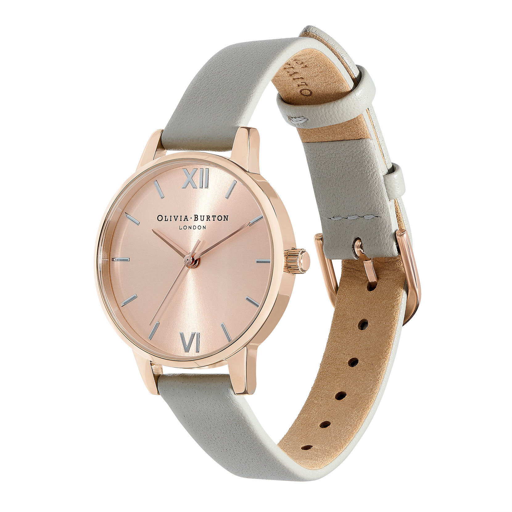 30mm Rose Gold & Gray Leather Strap Watch