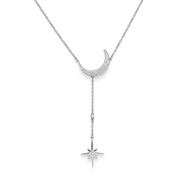 North Star & Moon Silver Necklace