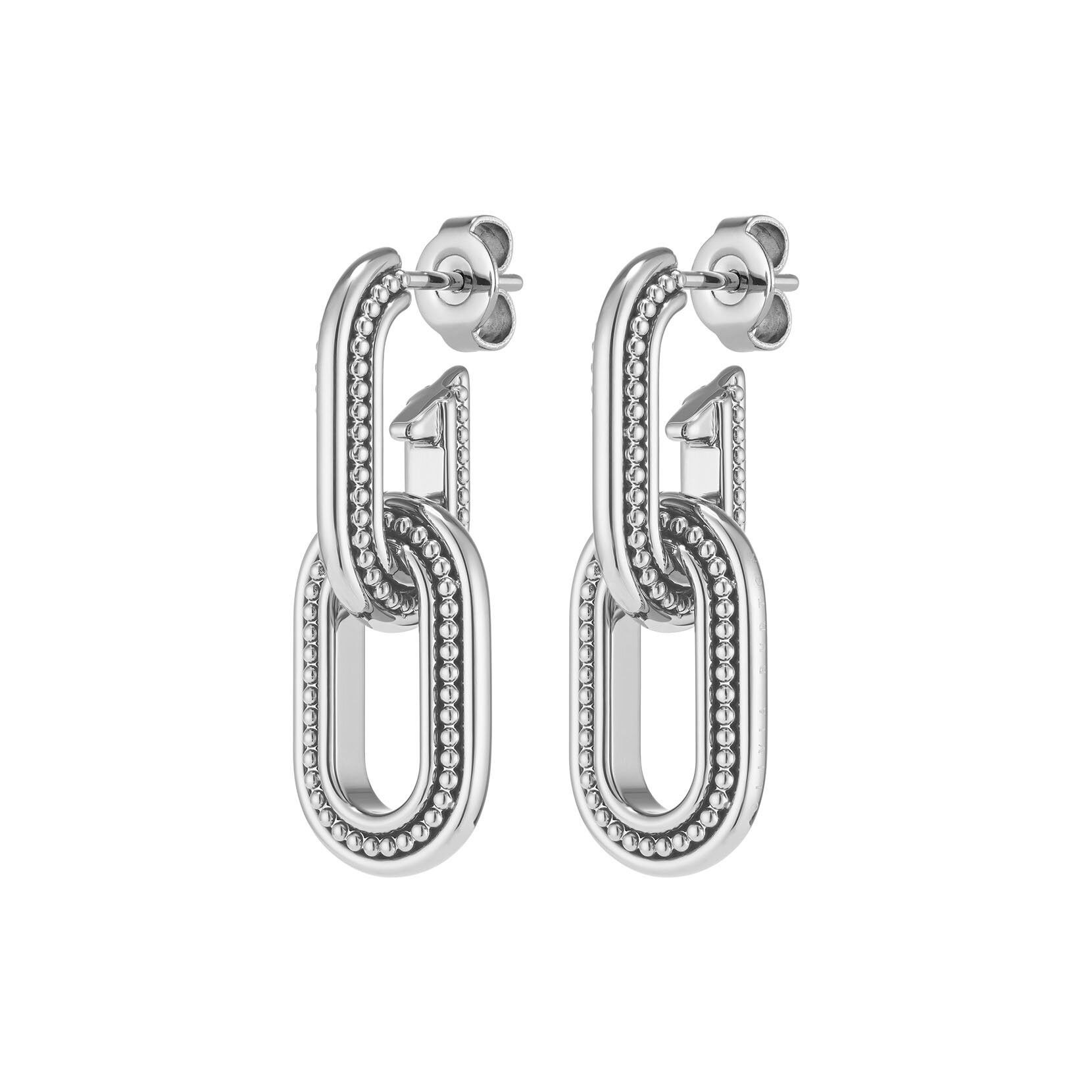 Camber Caviar Interlink Silver Tone Hoop Earrings