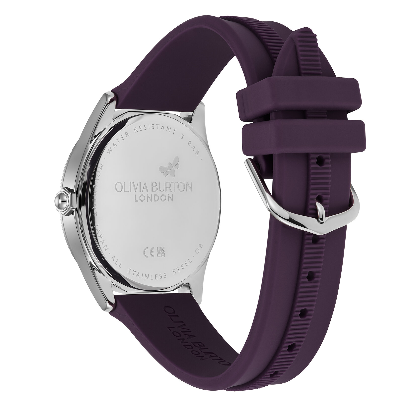 Bracelet de Montre Radiate 38mm en silicone Argent & Prune de Minuit