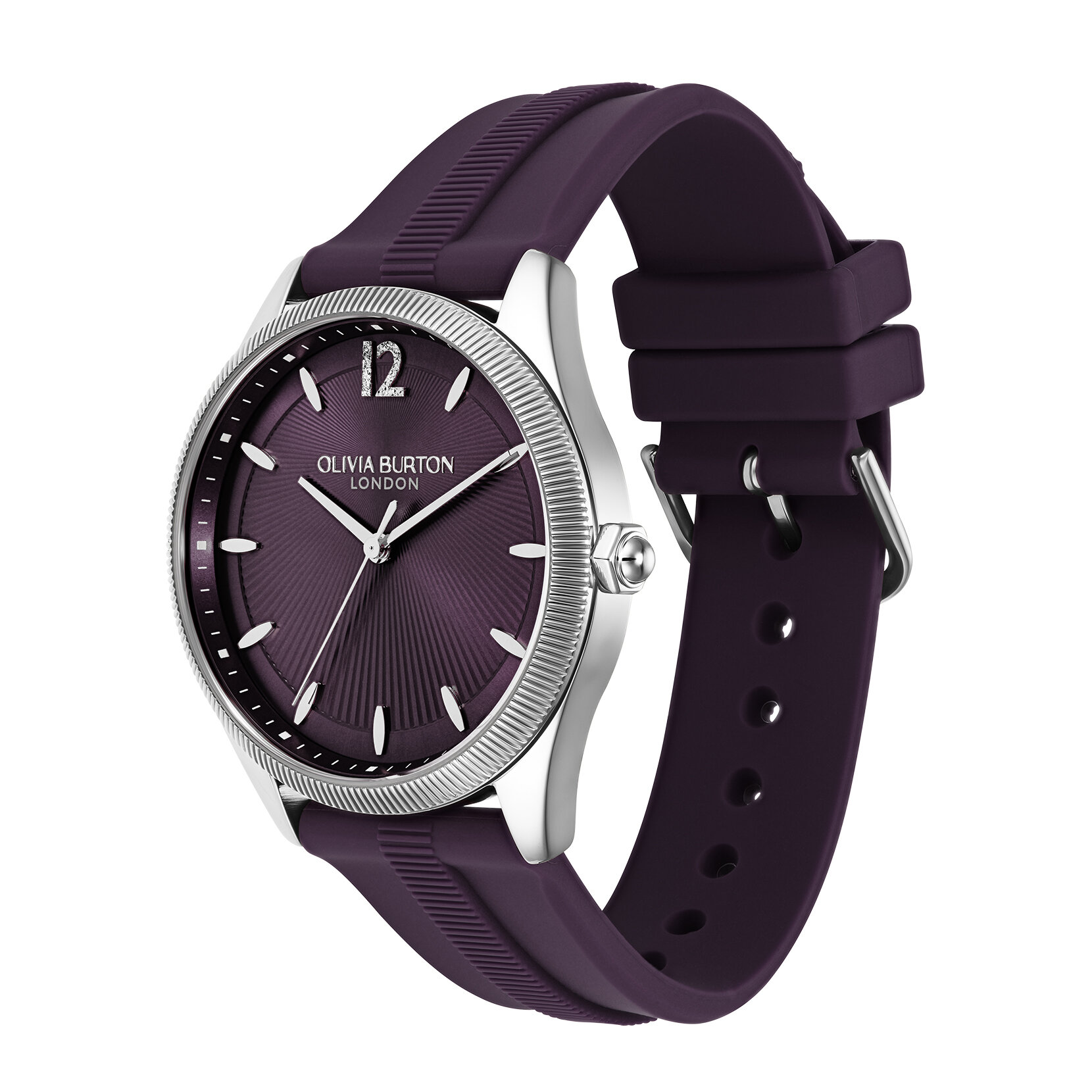 Bracelet de Montre Radiate 38mm en silicone Argent & Prune de Minuit
