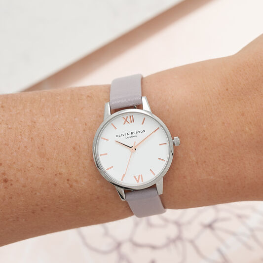 White Dial Grey Lilac & Silver Watch