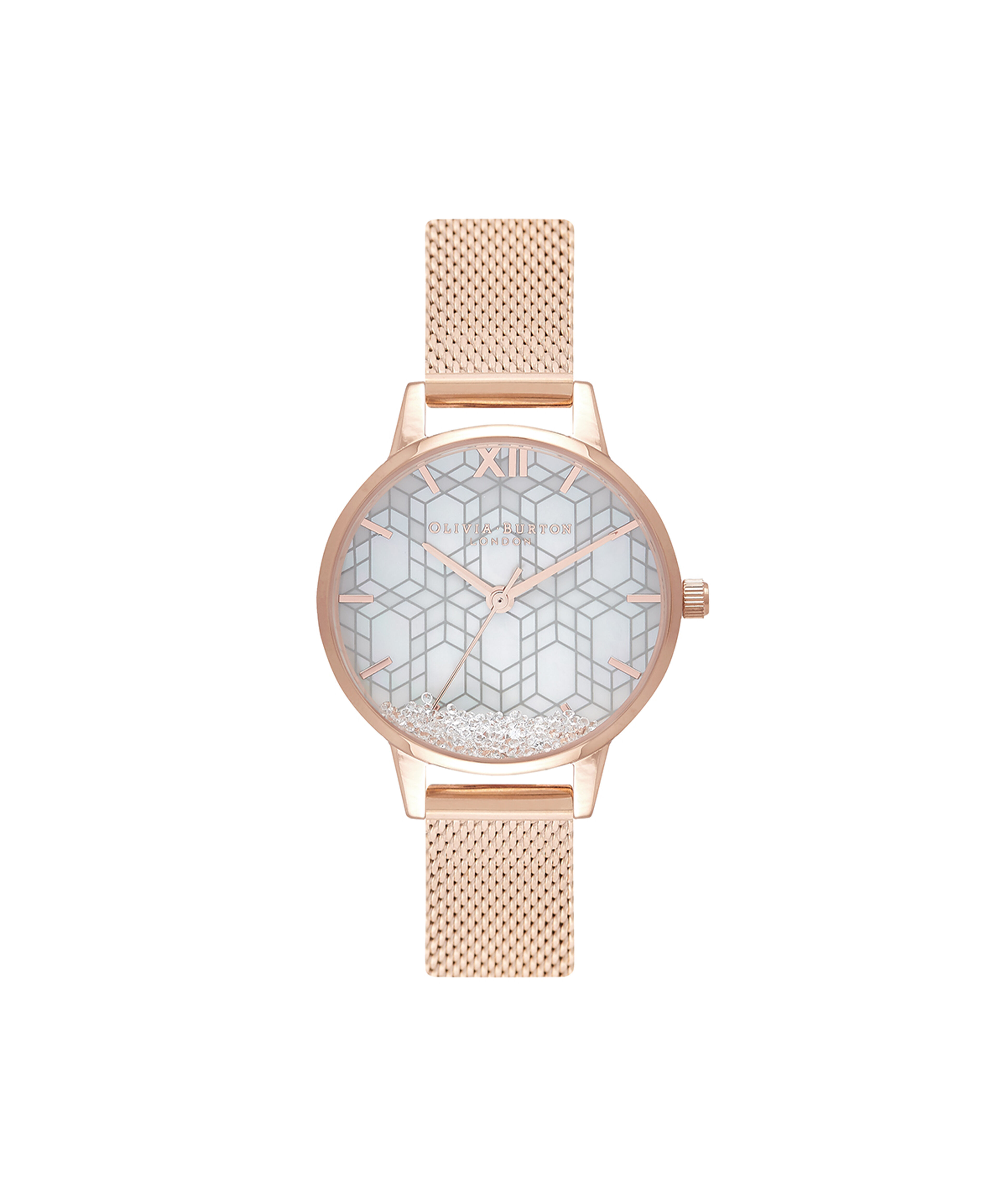 Olivia burton white dial best sale rose gold mesh watch