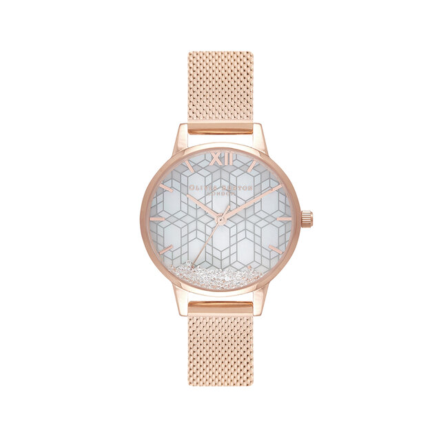 Montre à cadran Snow Globe et bracelet milanais en or rose
