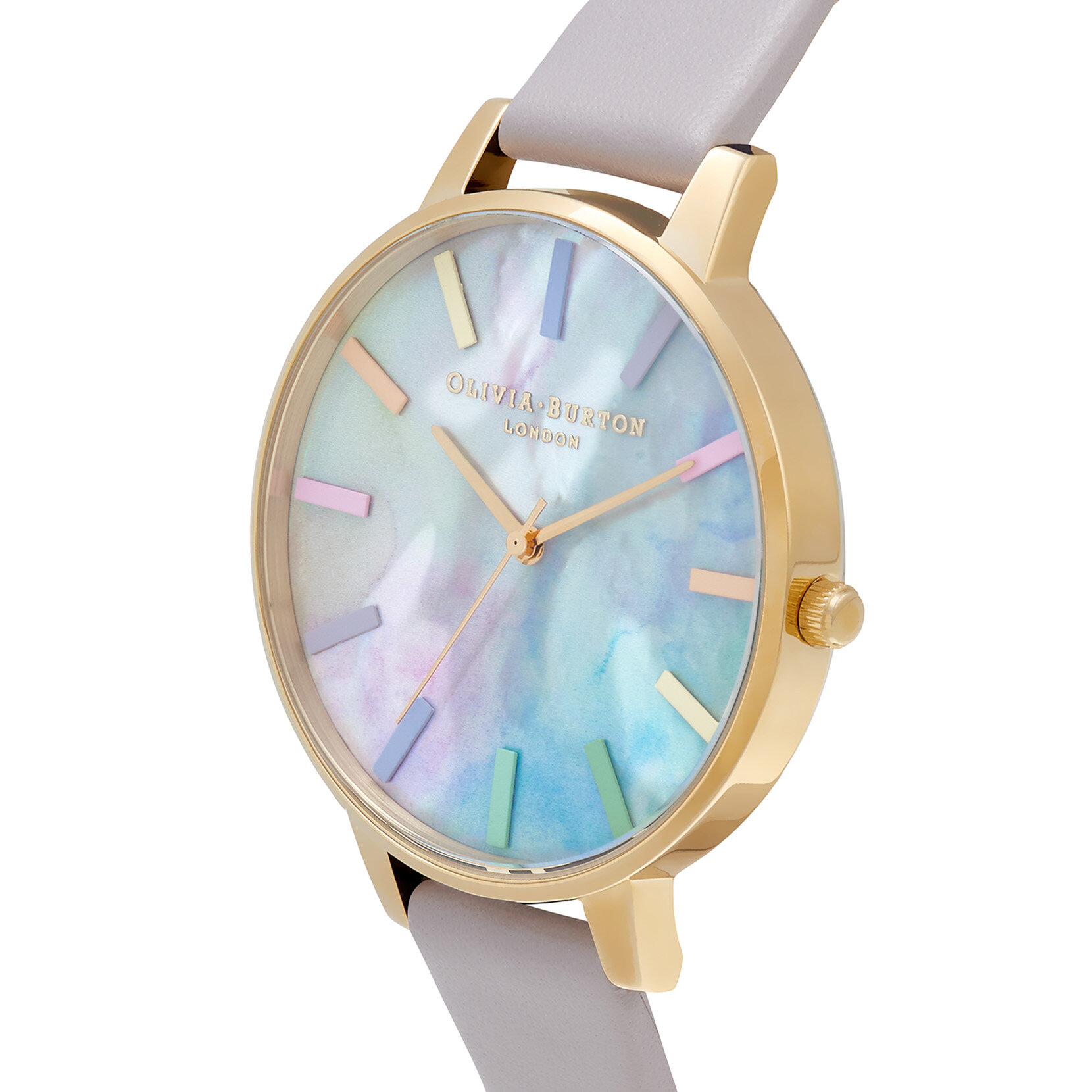 38mm Gold & Grey Leather Strap Watch