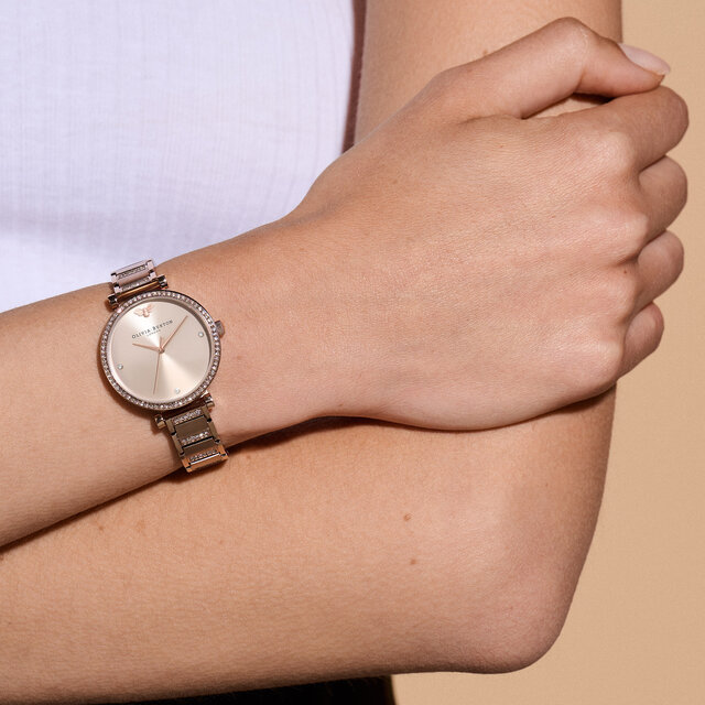 Montre Belgrave Tbar blanc poudré à bracelet or blanc 32 mm