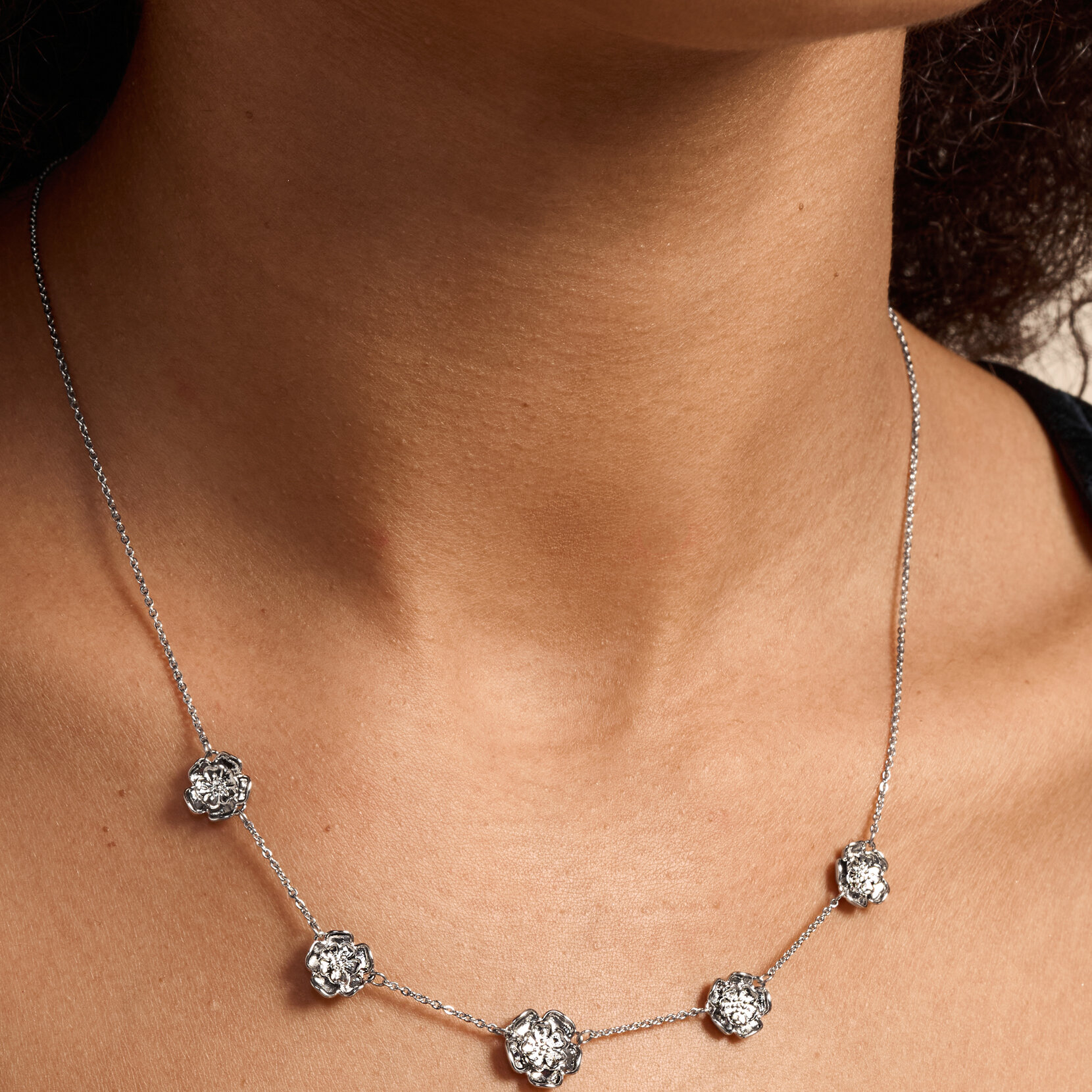 Tudor Rose Silver Tone Multi Station Necklace