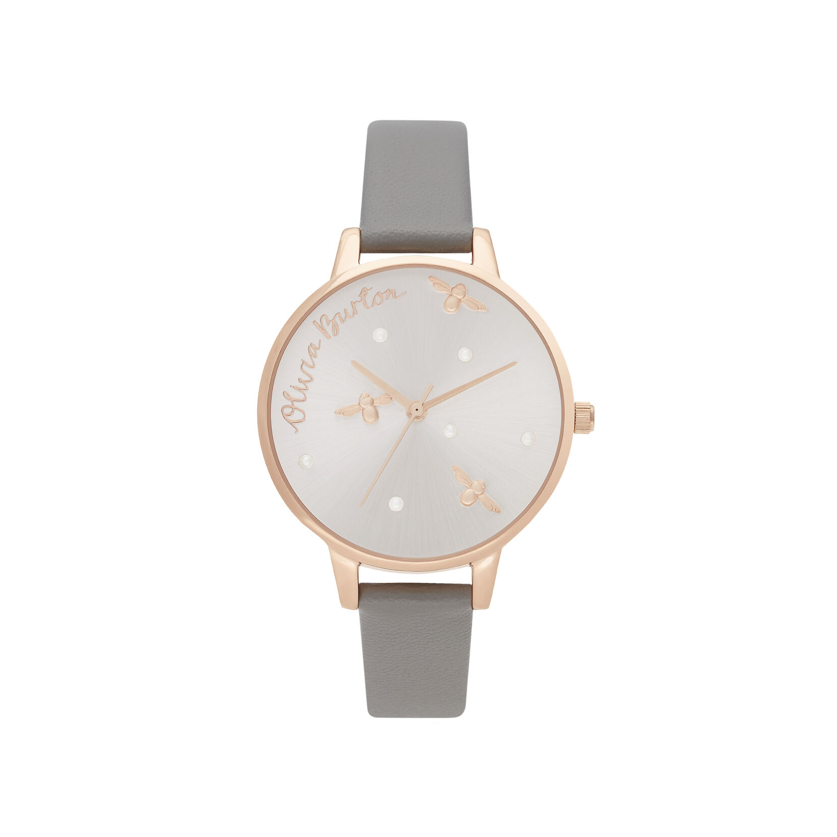 34mm Silver & Rose Gold Vegan Leather Strap Watch