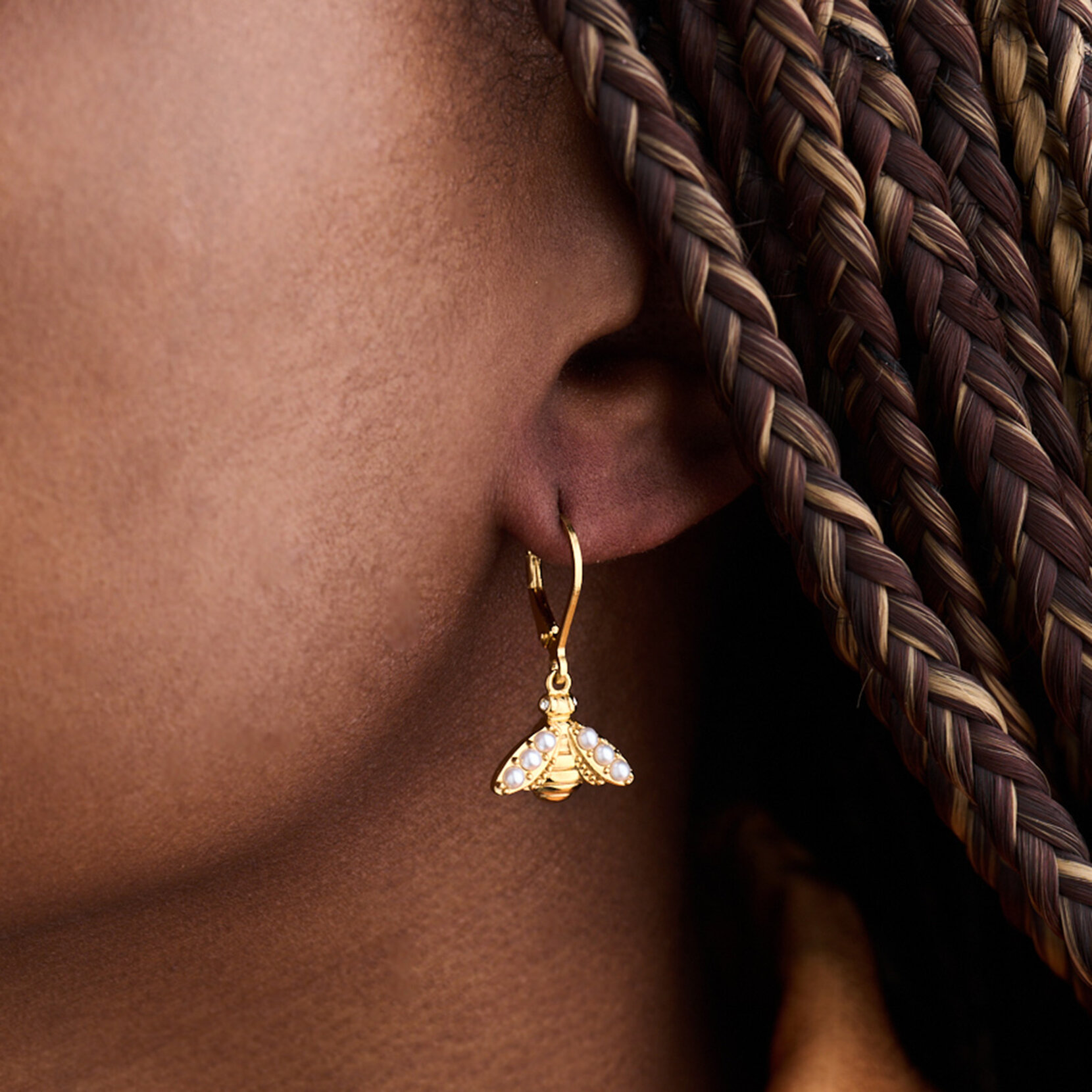 Gold Bee Lever Back Hoops