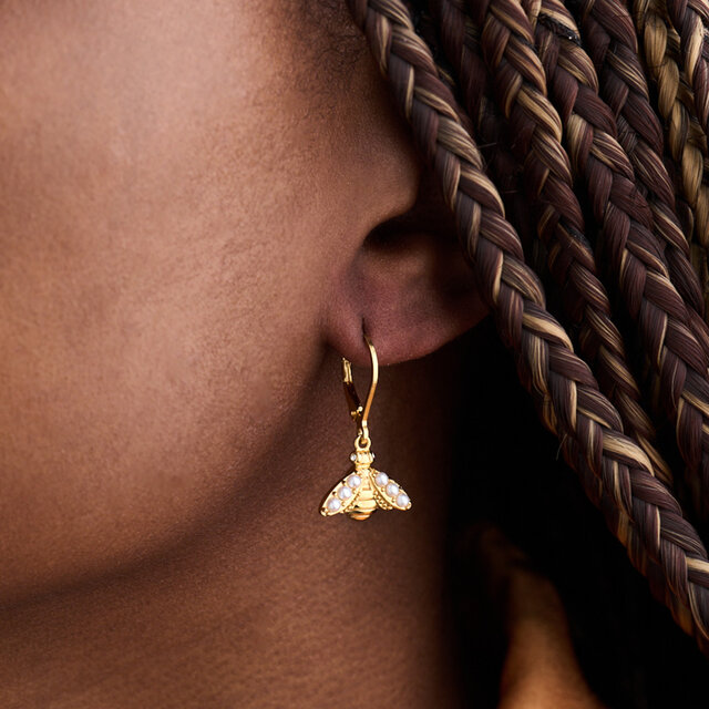 Gold Bee Lever Back Hoops