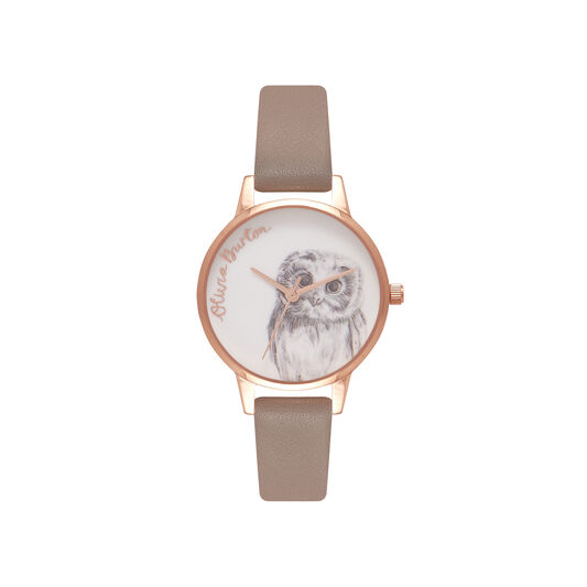 Owl Motif Iced Coffee & Rose Gold Watch