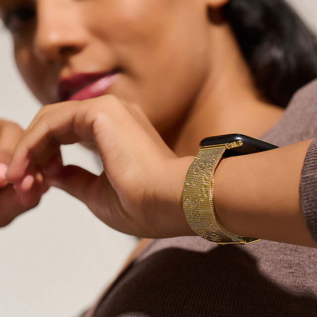 Gold with Floral Debossed Detail Mesh Strap