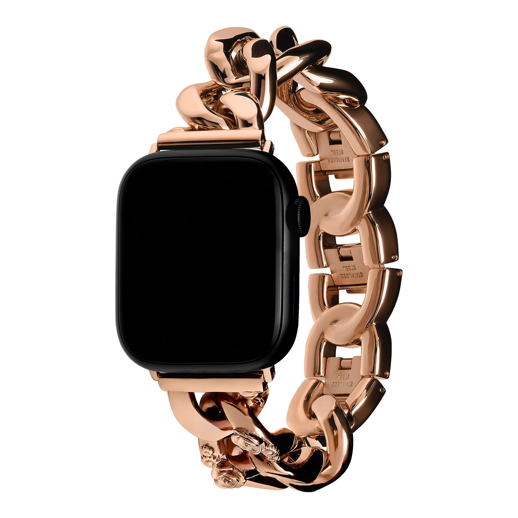 Rose Gold with Floral Link Bracelet Strap