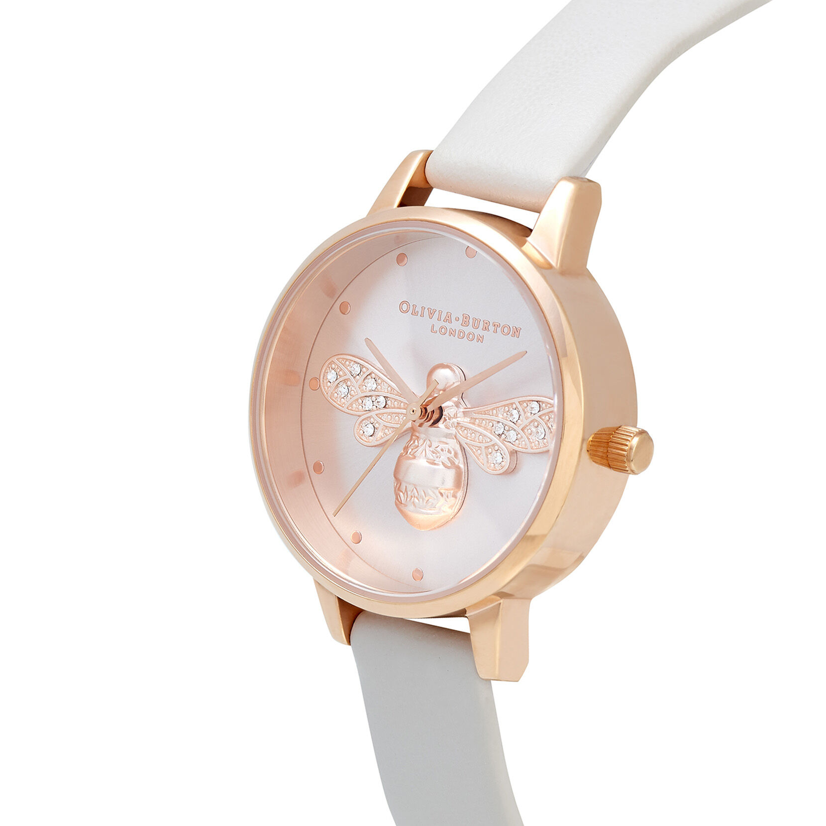 Sparkle Bee 30mm Rose Gold & Grey Leather Strap Watch & Rose Gold Bangle Gift Set