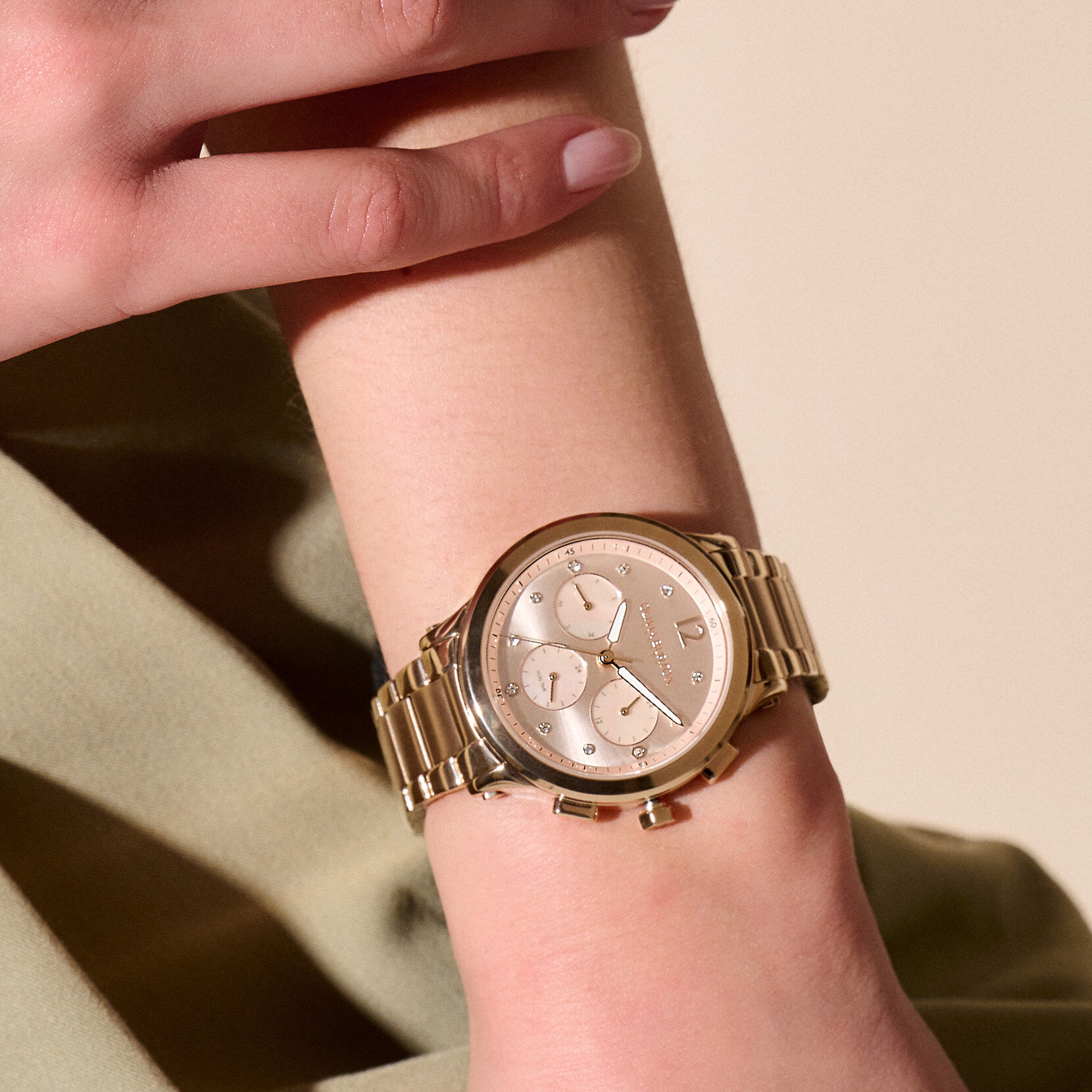 Montre multifonction Rose pastel et Or rose 38 mm