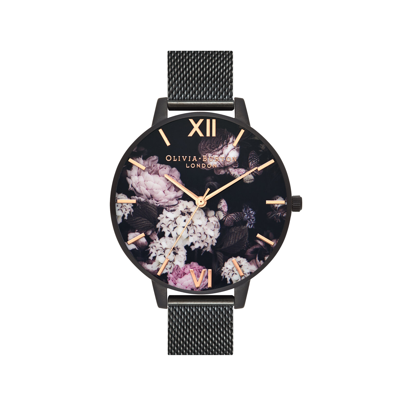 38mm Black & Rose Gold Mesh Watch