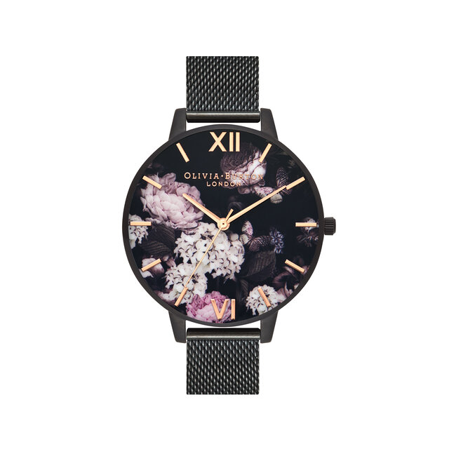 Montre à bracelet milanais IP noir Signature Florals