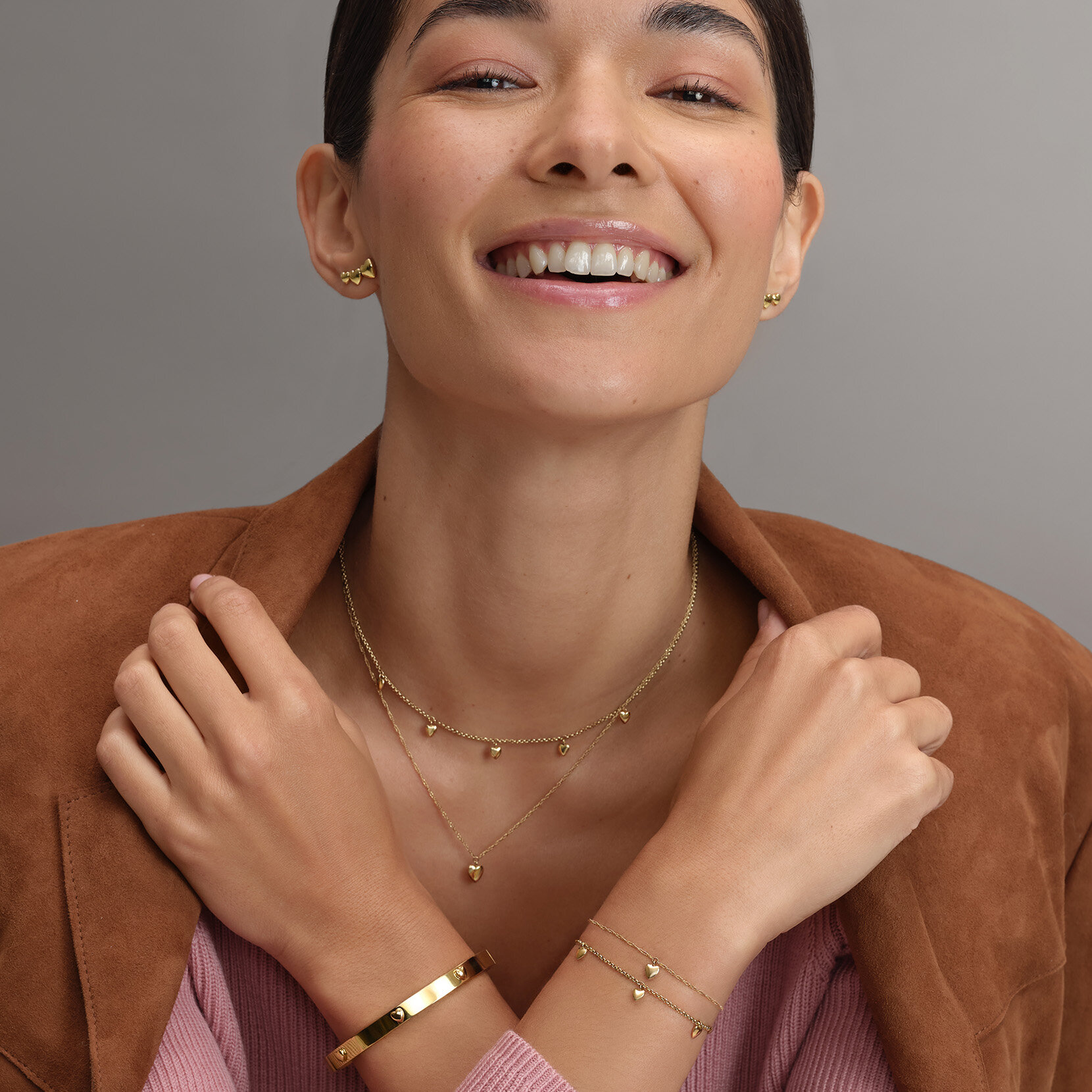 Mini Heart Gold Plated Double Chain Necklace