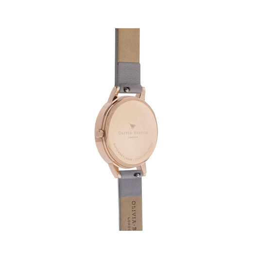 Marble Florals 30mm Rose Gold & gray Leather Strap Watch