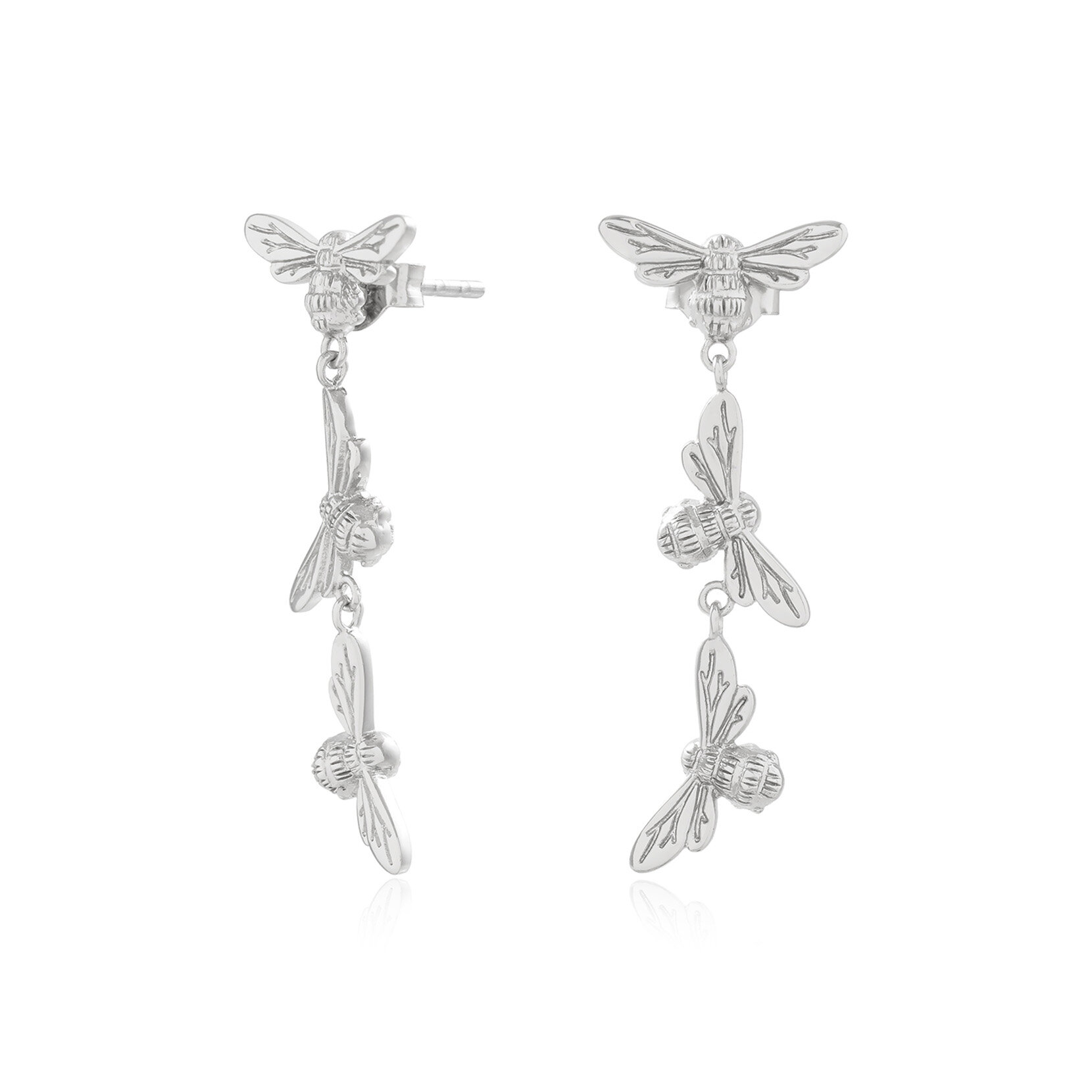 Silver Bee Drop Earrings