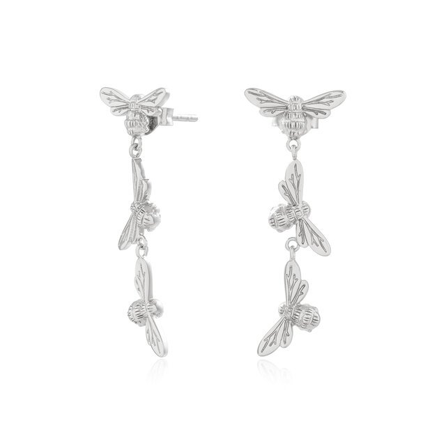 Silver Bee Drop Earrings