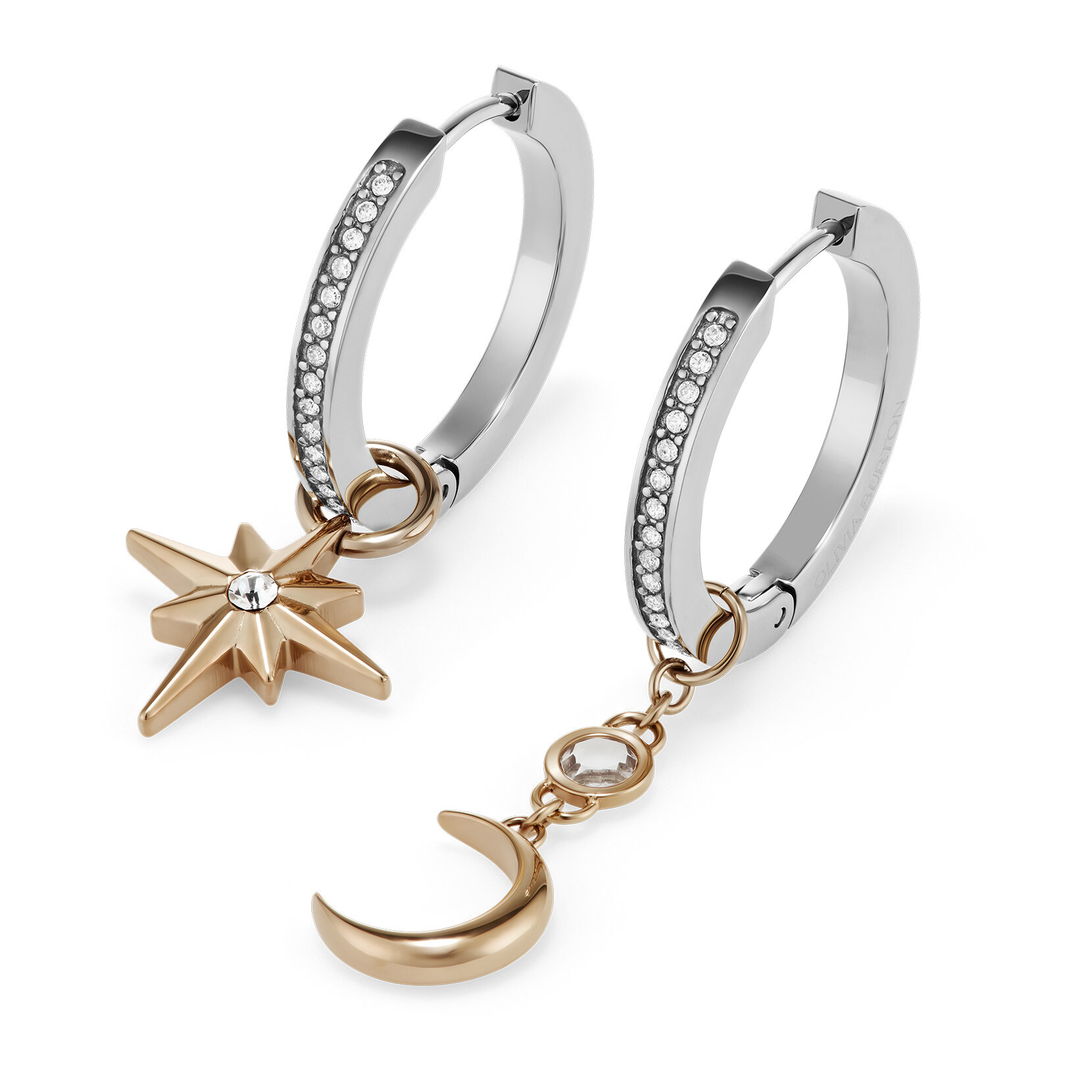Boucles d'Oreilles Huggie Celestial Star and Moon Argent