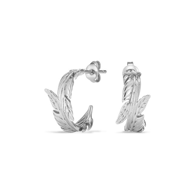 Feather Silver Tone Hoop Earrings