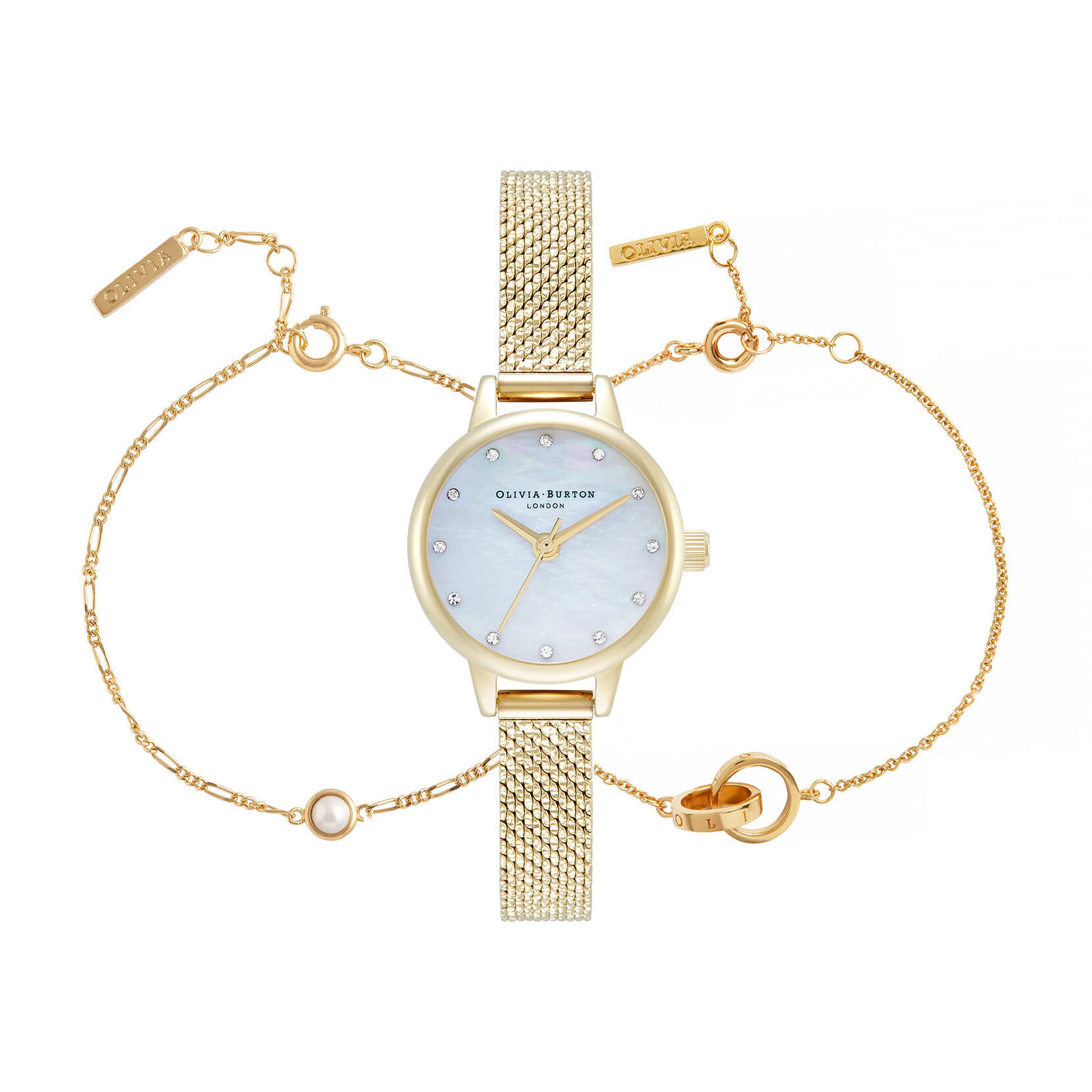 Ensemble assorti montre Classic à mini cadran or et bracelet Interlink Pearl