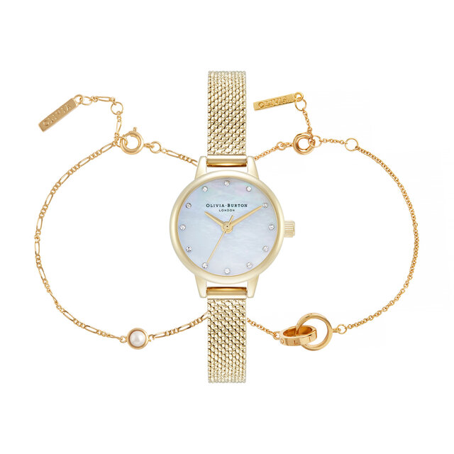 Ensemble assorti montre Classic à mini cadran or et bracelet Interlink Pearl